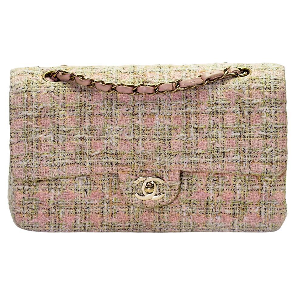 Chanel Classic Flap 2.55 Baby Pink Tweed Shoulder Bag For Sale at