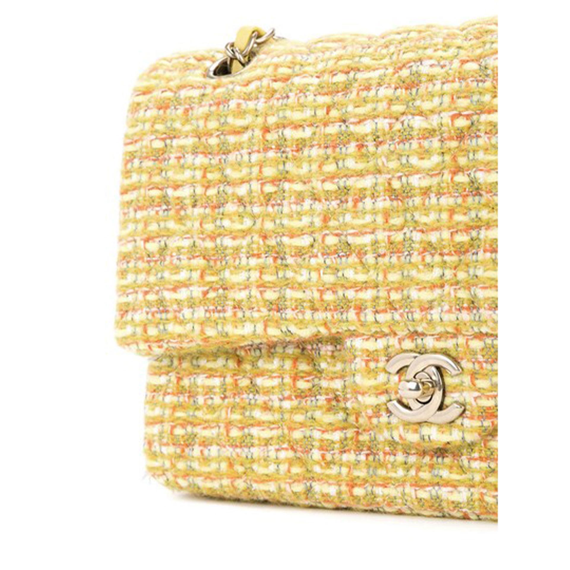 Chanel Classic Flap 2.55 Reissue Fall 2014 Yellow Tweed Shoulder Bag For Sale 1