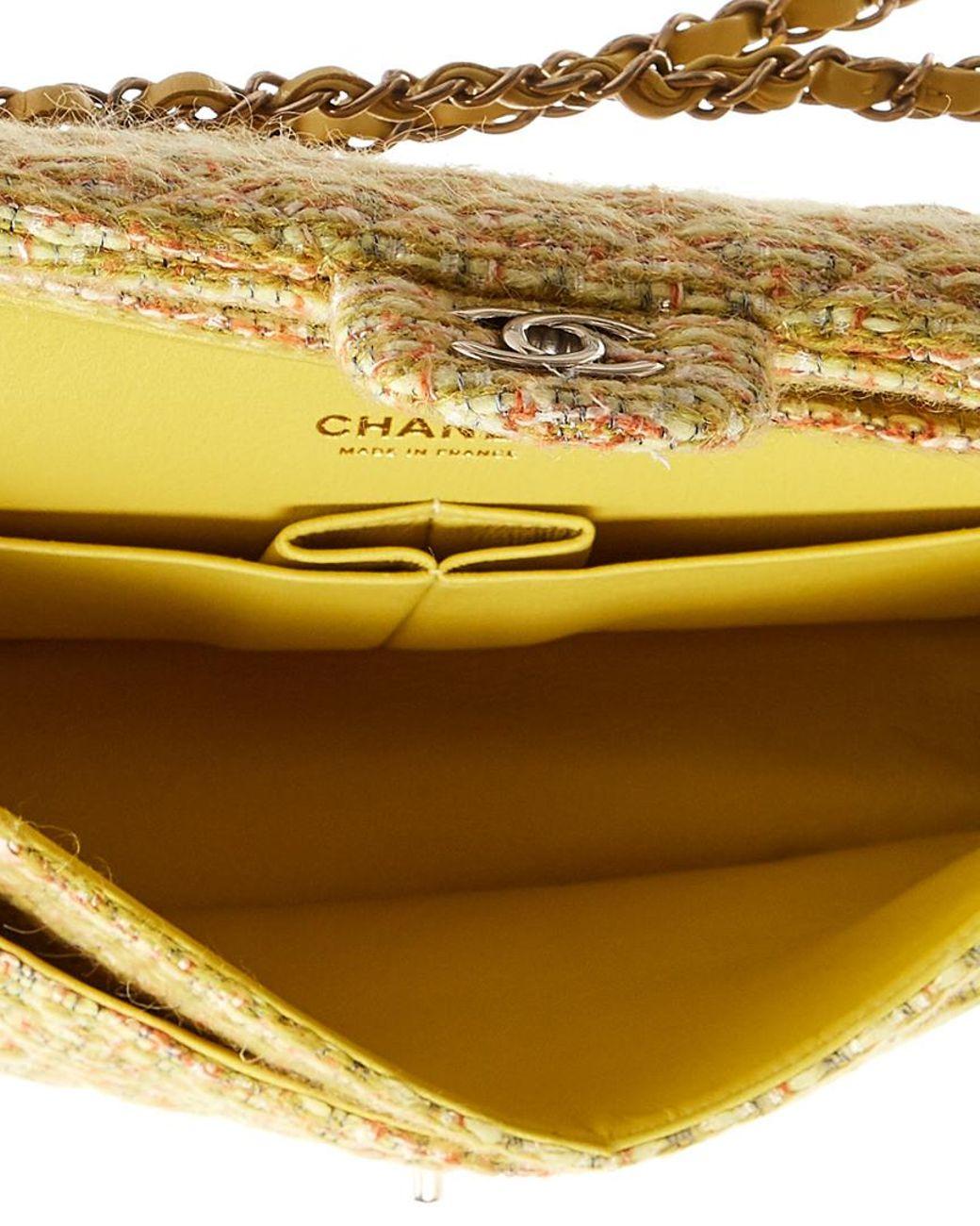 Chanel Classic Flap 2.55 Reissue Fall 2014 Yellow Tweed Shoulder Bag For Sale 7