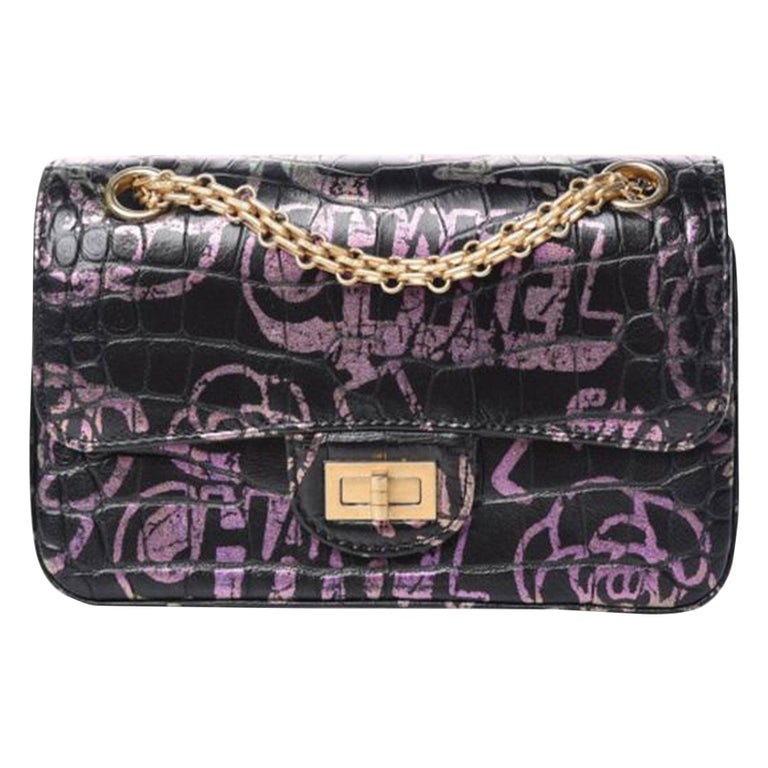 Chanel Pink Satin Silk Croc Embossed Double Flap Bag at 1stDibs