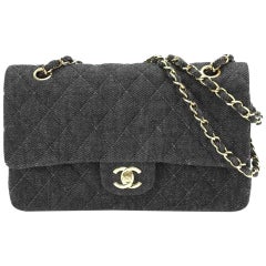 Chanel Rare Vintage Small Denim Quilted Classic Flap Bag