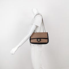 Chanel Classic Flap Bag Calfskin Leather 2014 Medium Nude Pink with Black Trim