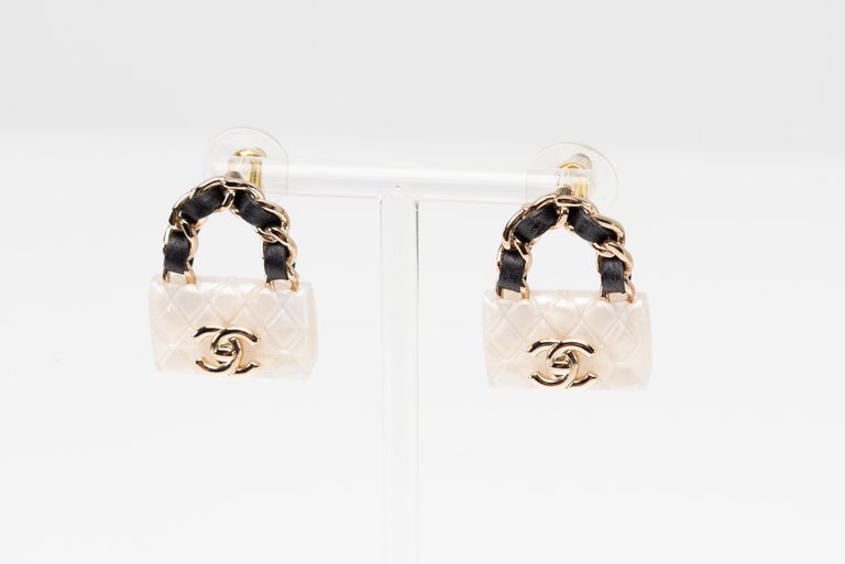 Chanel Pink, Black and Gold CC Classic Flap Bag Earrings in 2023