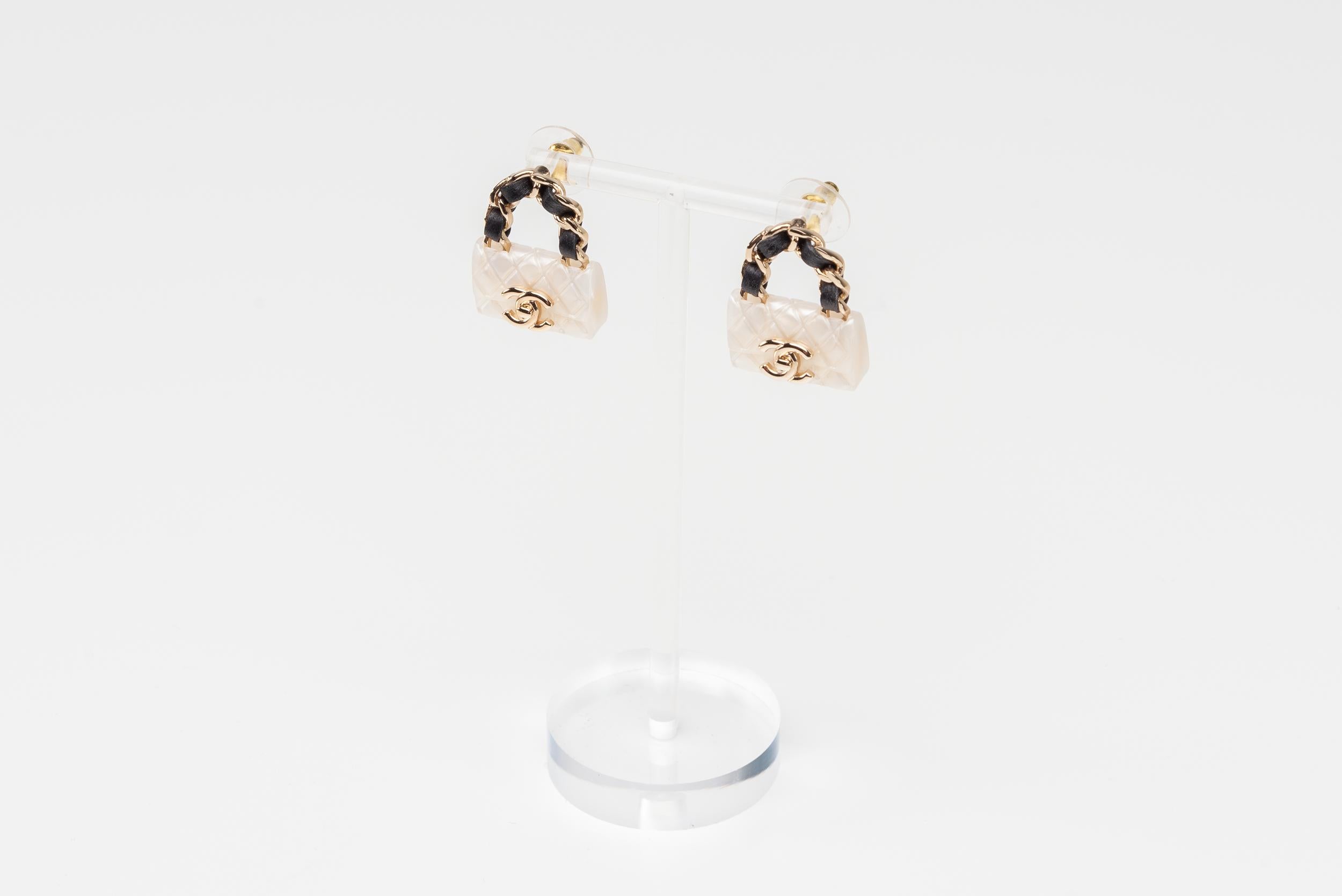 Chanel Classic Flap Bag Earrings Gold Metal 2023 1