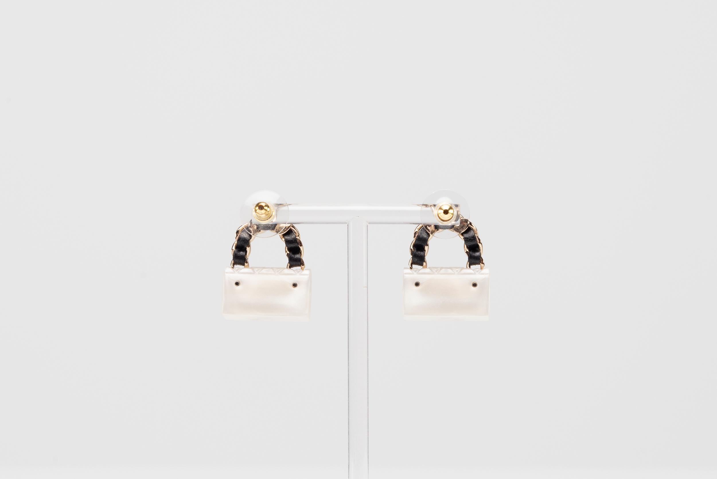 Chanel Classic Flap Bag Earrings Gold Metal 2023 3