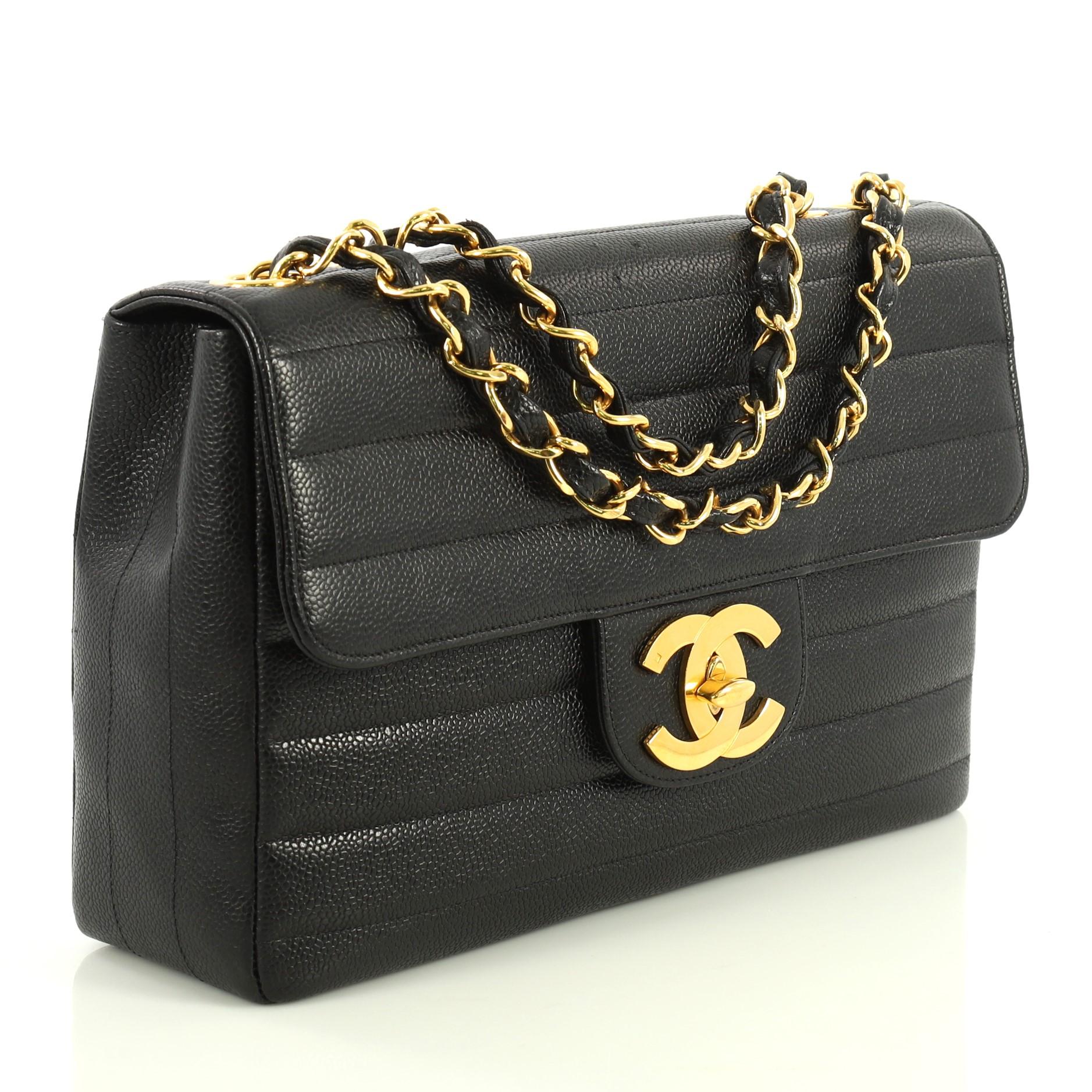 Black Chanel Classic Flap Bag Horizontal Quilted Caviar Jumbo