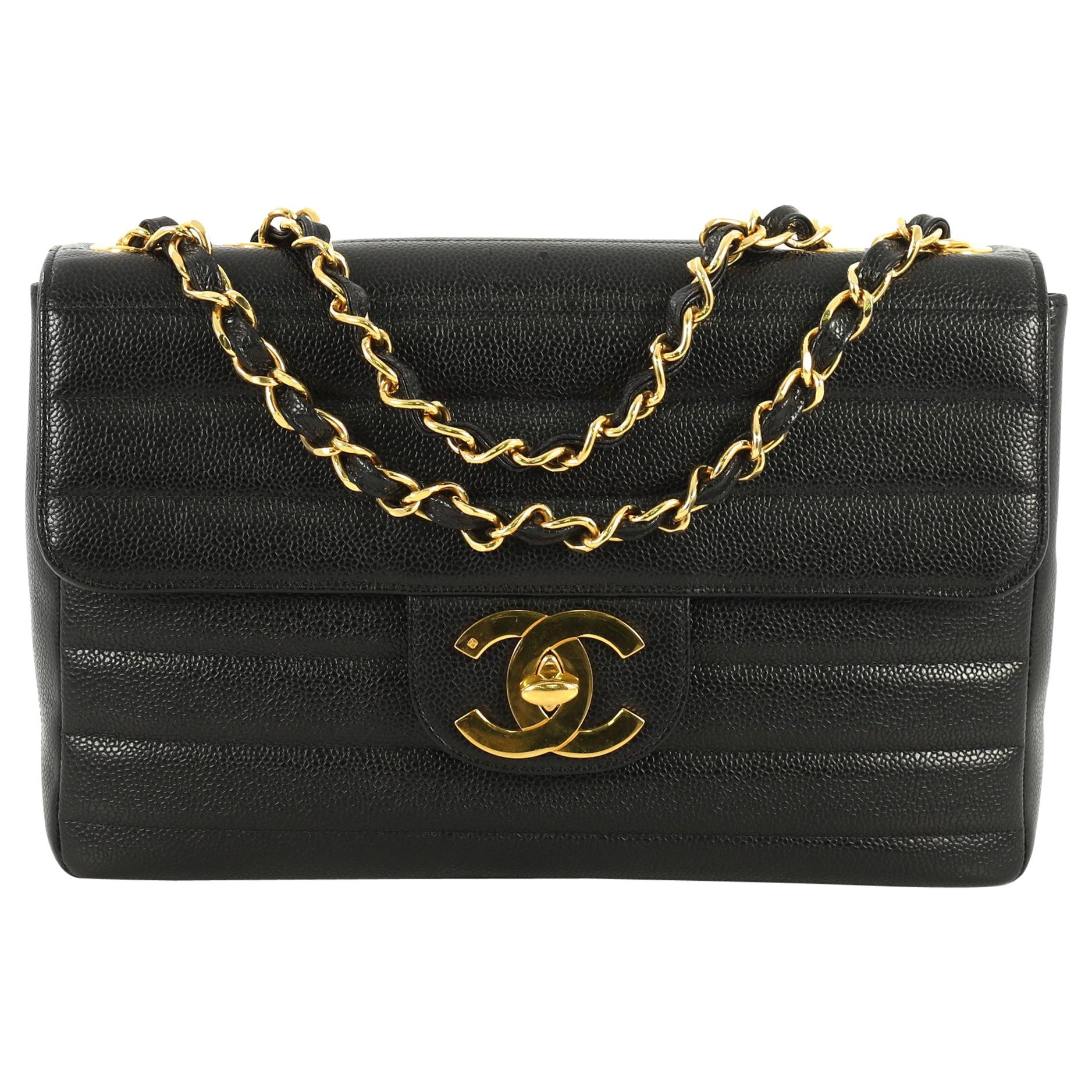 Chanel Classic Flap Bag Horizontal Quilted Caviar Jumbo