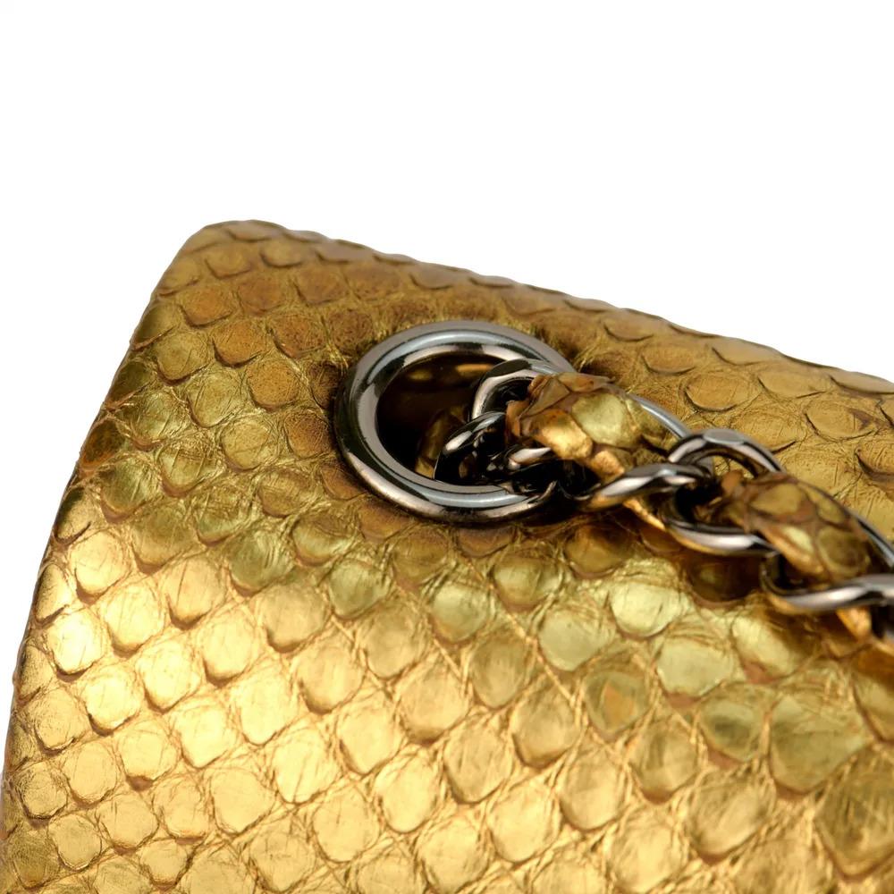 CHANEL Classic flap bag in exotic golden python In Good Condition In Banbury, GB