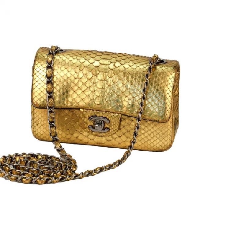 Women's CHANEL Classic flap bag in exotic golden python