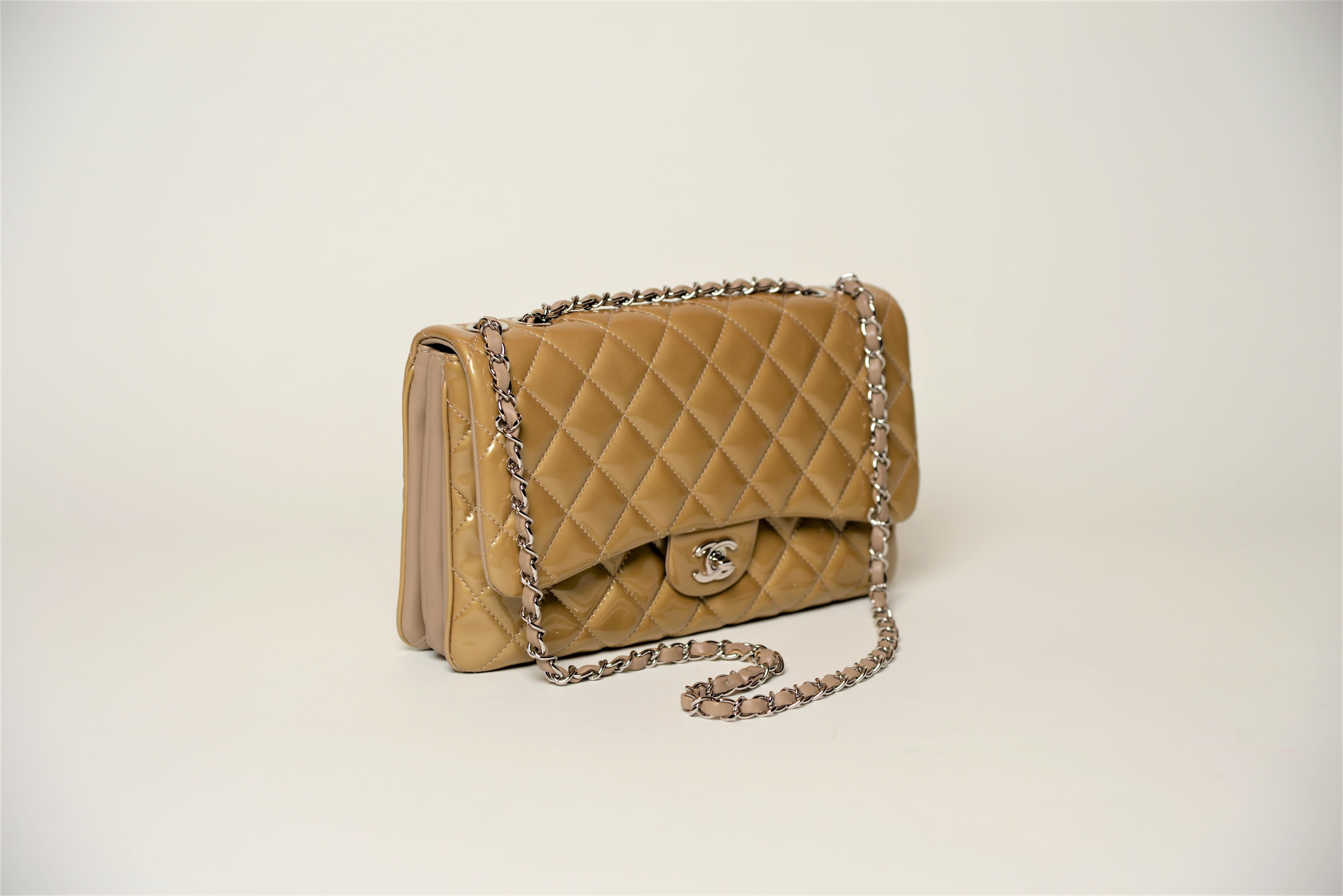Brown Chanel Classic Flap Bag Patent Leather Full-Set