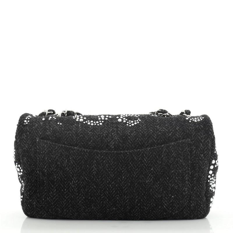 Black Chanel Classic Flap Bag Strass Embellished Tweed Medium