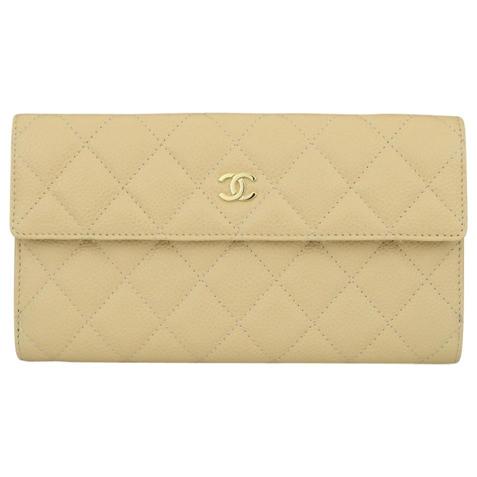 CHANEL Classic Flap Bifold Wallet Beige Caviar with Gold Hardware 2012