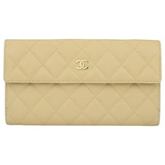 CHANEL Classic Flap Bifold Wallet Beige Caviar with Gold Hardware 2012