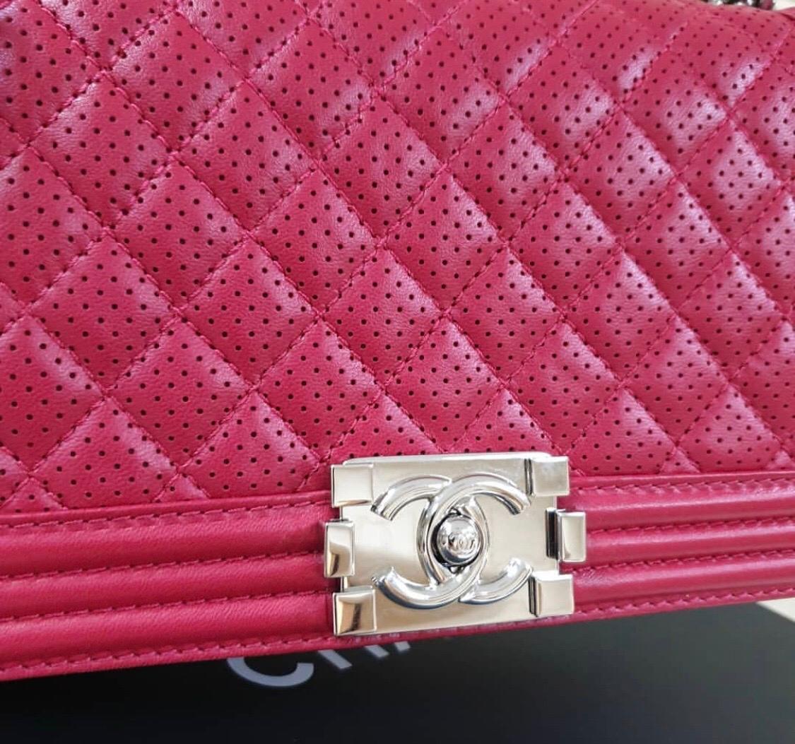 Women's Chanel Classic Flap Boy Perforated Medium Red Leather 