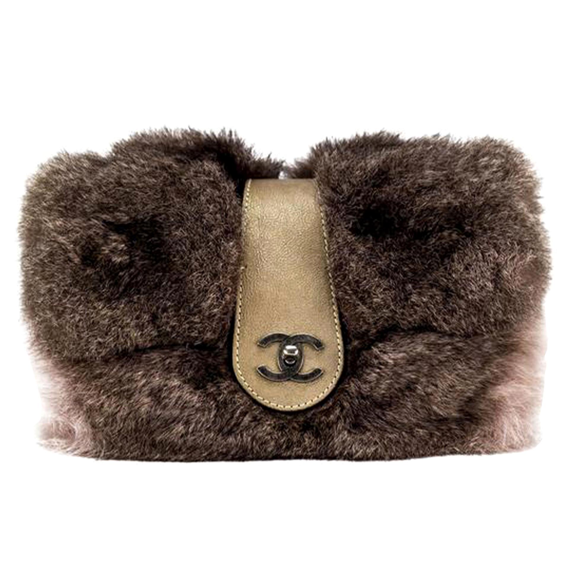 Chanel Classic Flap Brown and Beige Fur Deerskin Leather