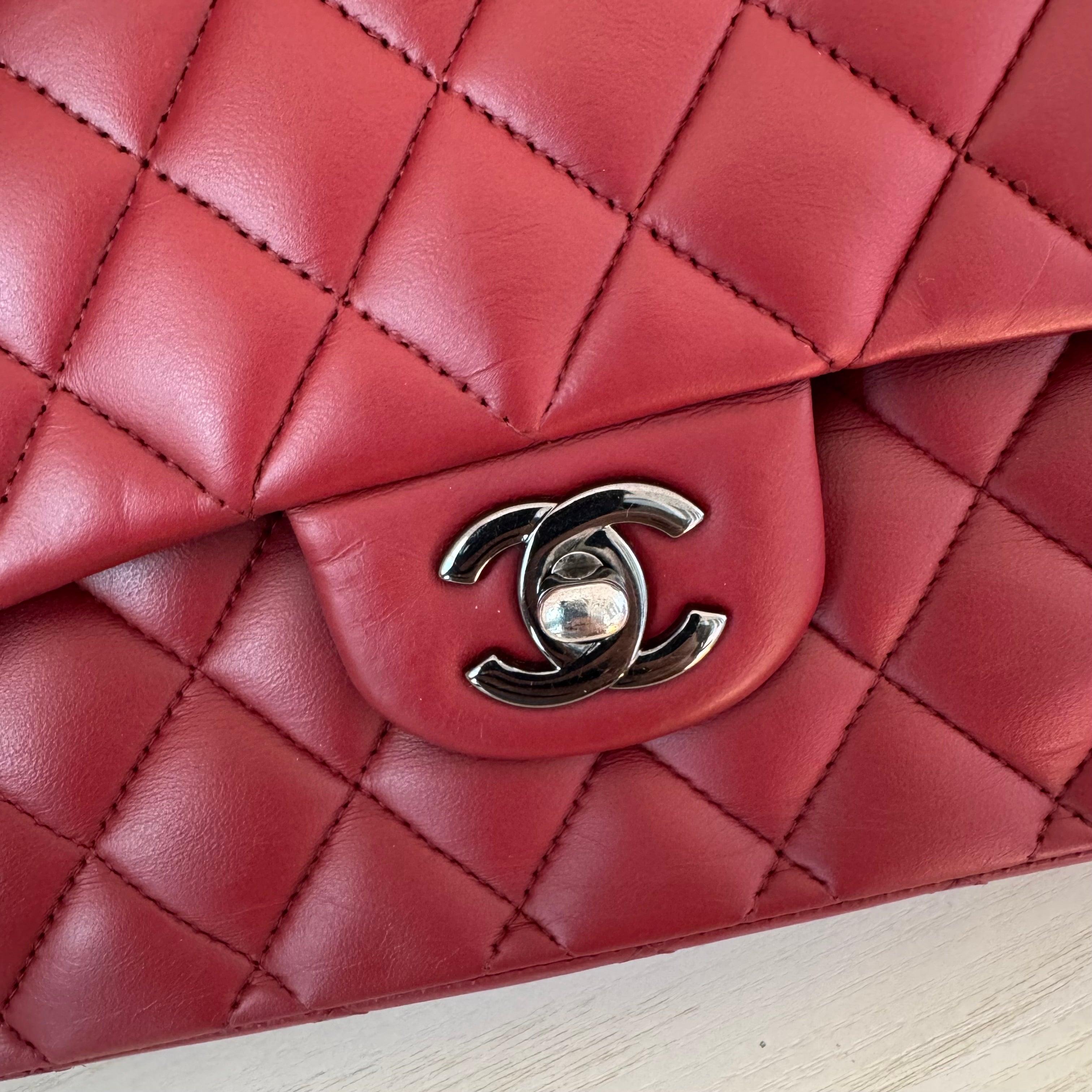 Chanel Classic Flap Burgundy Lambskin Leather Gunmetal Grey HW, 2011-2012 7