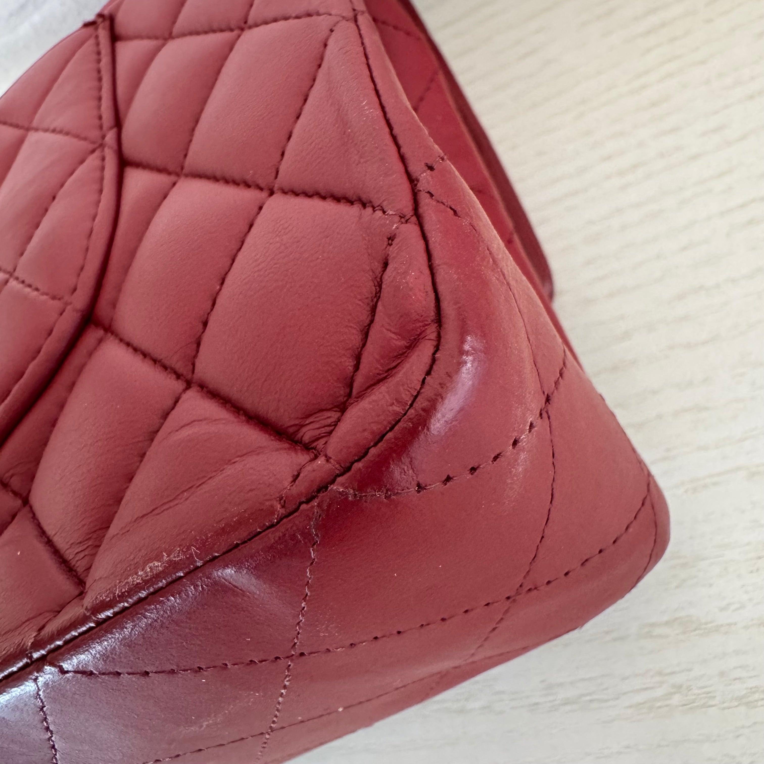 Chanel Classic Flap Burgundy Lambskin Leather Gunmetal Grey HW, 2011-2012 11