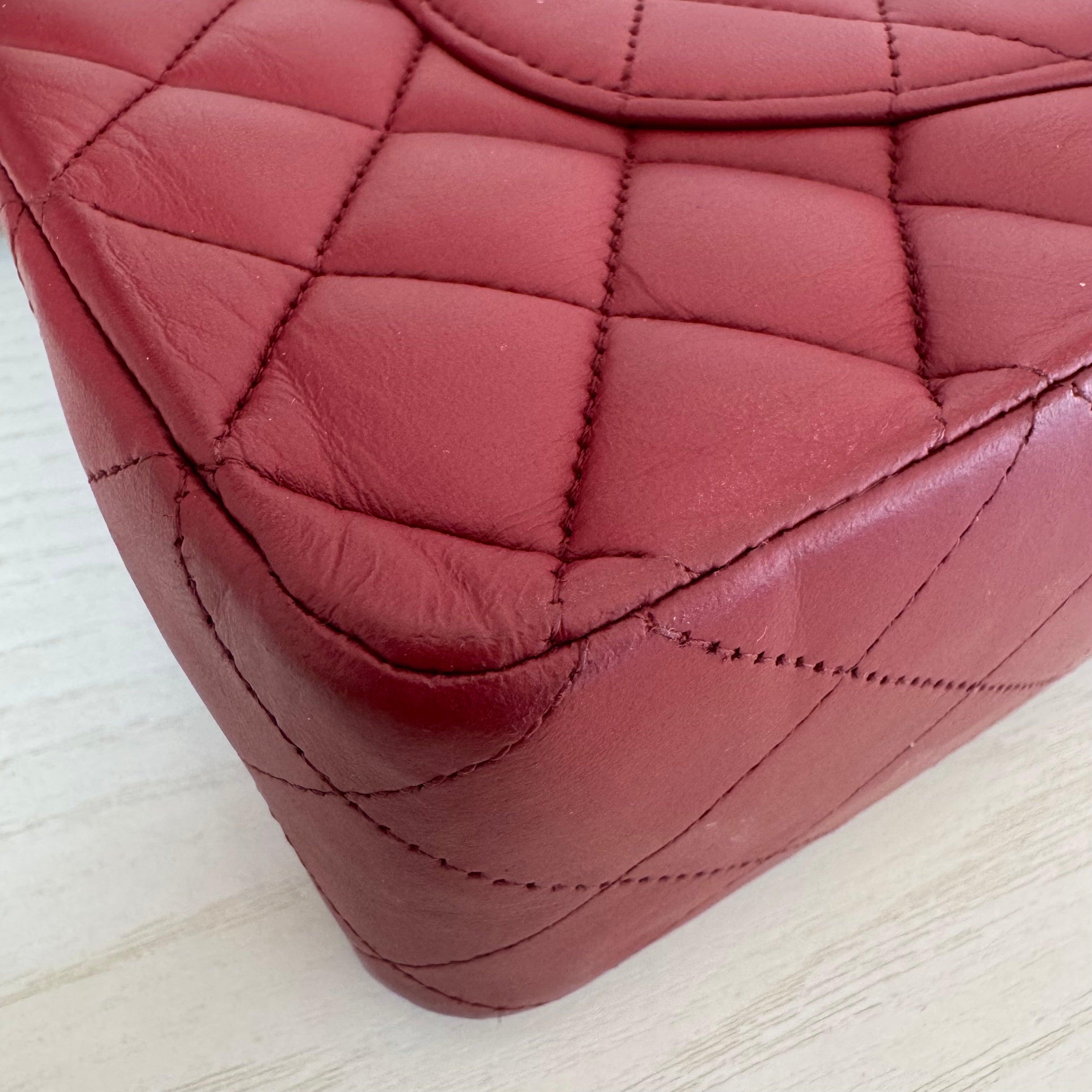 Chanel Classic Flap Burgundy Lambskin Leather Gunmetal Grey HW, 2011-2012 12