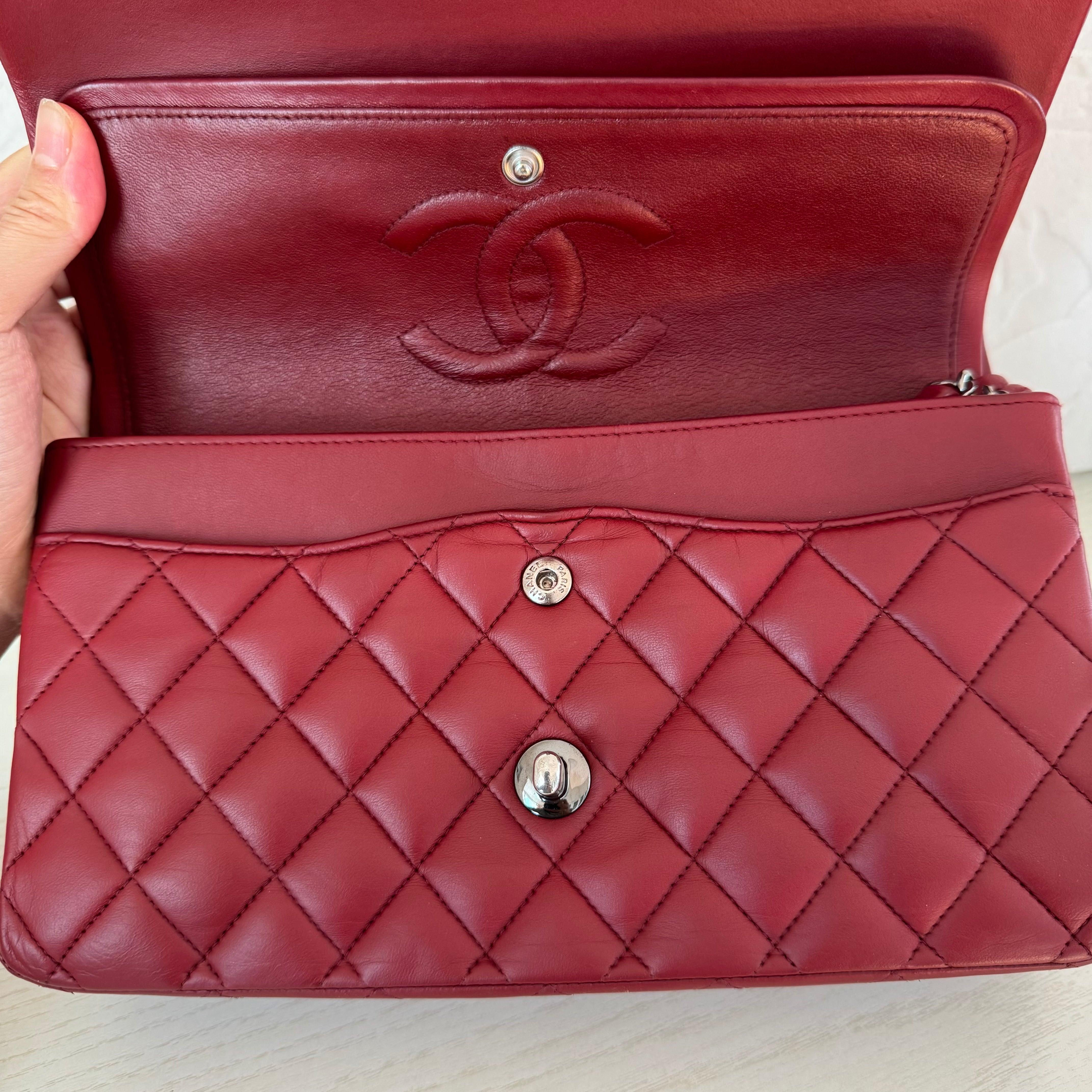 Chanel Classic Flap Burgundy Lambskin Leather Gunmetal Grey HW, 2011-2012 13