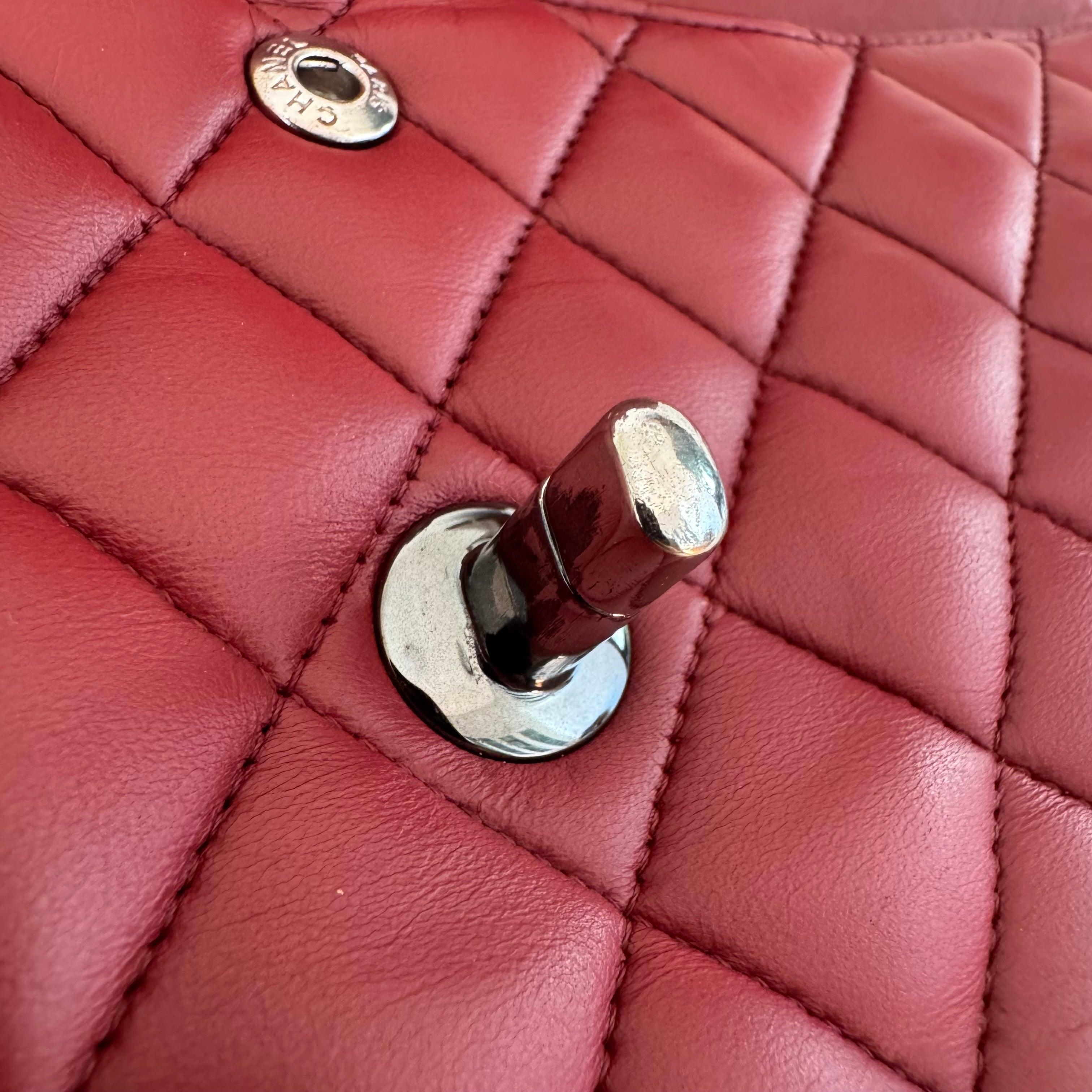 Chanel Classic Flap Burgundy Lambskin Leather Gunmetal Grey HW, 2011-2012 14