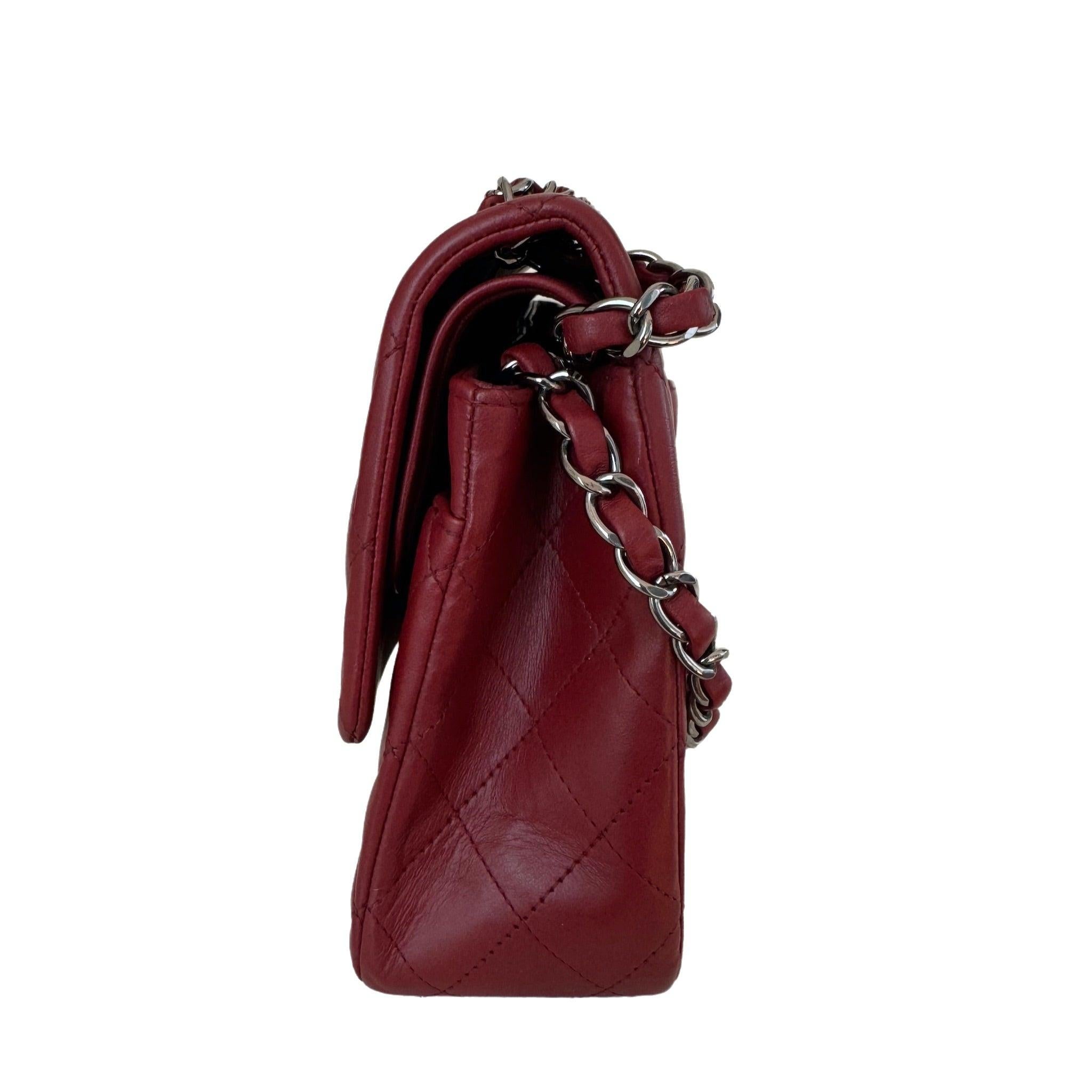 Brown Chanel Classic Flap Burgundy Lambskin Leather Gunmetal Grey HW, 2011-2012