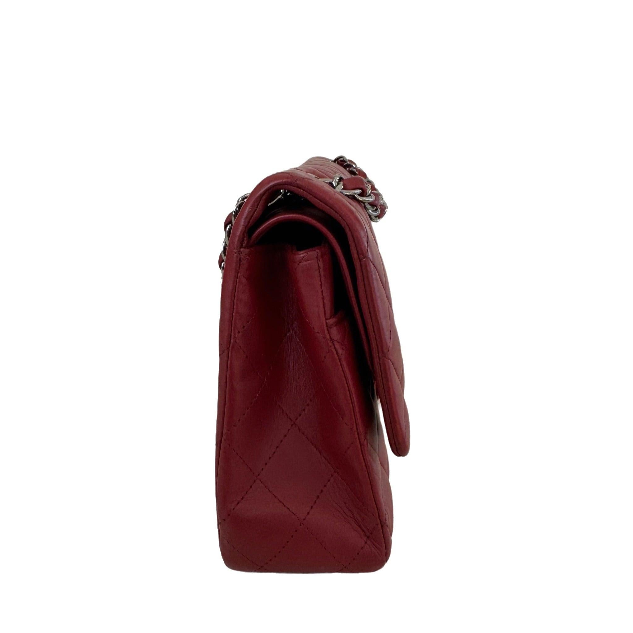 Women's Chanel Classic Flap Burgundy Lambskin Leather Gunmetal Grey HW, 2011-2012
