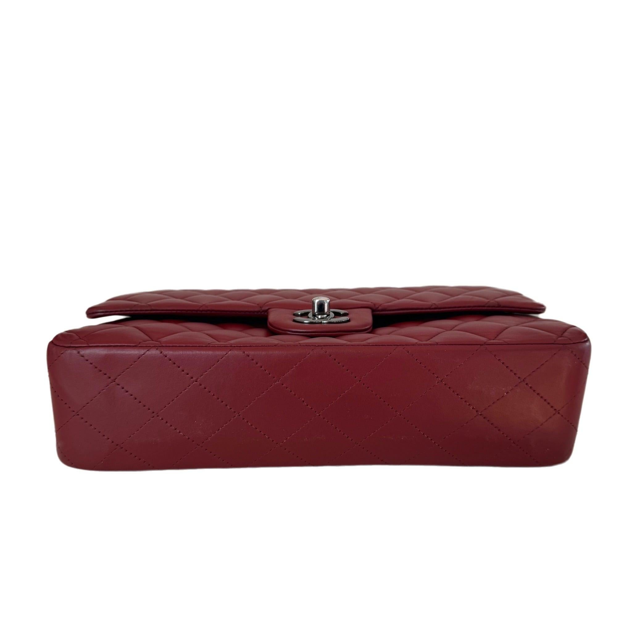 Chanel Classic Flap Burgundy Lambskin Leather Gunmetal Grey HW, 2011-2012 1