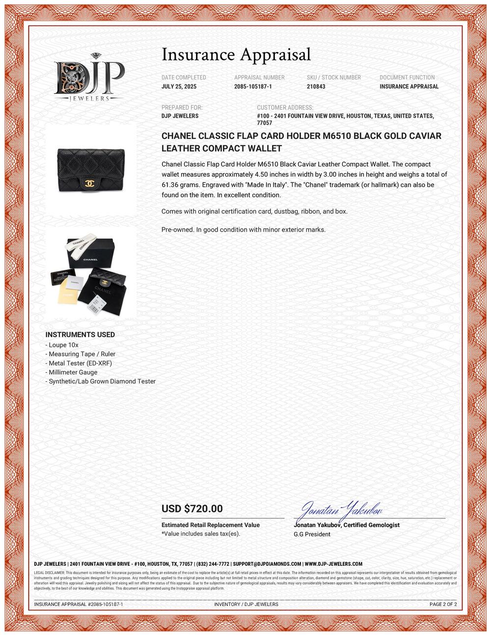 Chanel Classic Tarjetero con Solapa M6510 Cartera Compacta de Piel Caviar Oro Negro en venta 9