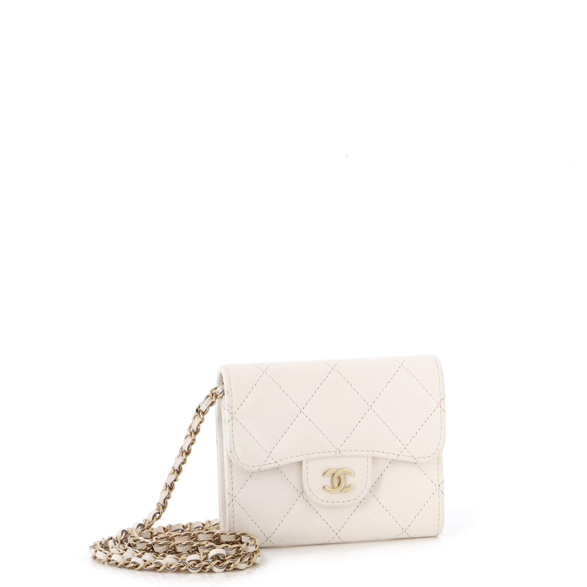 Chanel Classic Flap Card Holder on Chain Quilted Caviar Mini In Good Condition For Sale In NY, NY