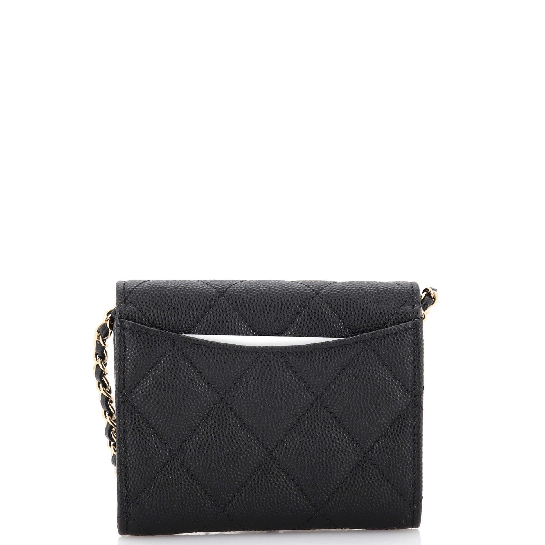 Chanel Classic Flap Card Holder on Chain Quilted Caviar Mini In Good Condition In NY, NY