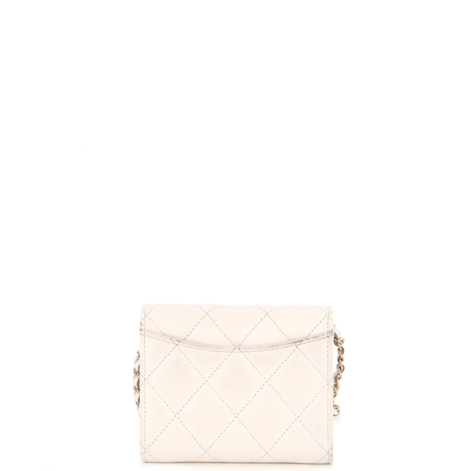 Women's Chanel Classic Flap Card Holder on Chain Quilted Caviar Mini For Sale