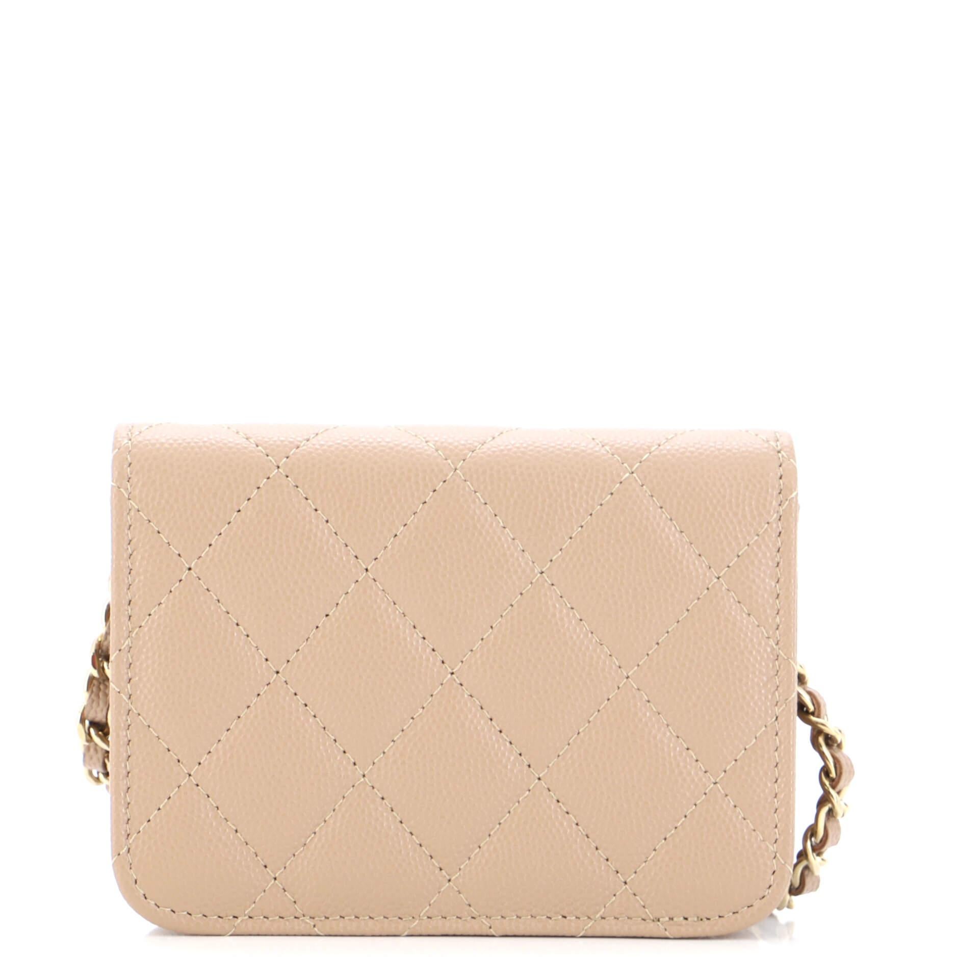 Women's Chanel Classic Flap Card Holder on Chain Quilted Caviar Mini