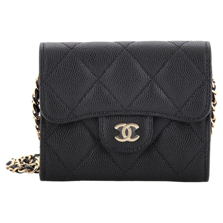 Chanel Classic Flap Card Holder on Chain Quilted Caviar Mini at