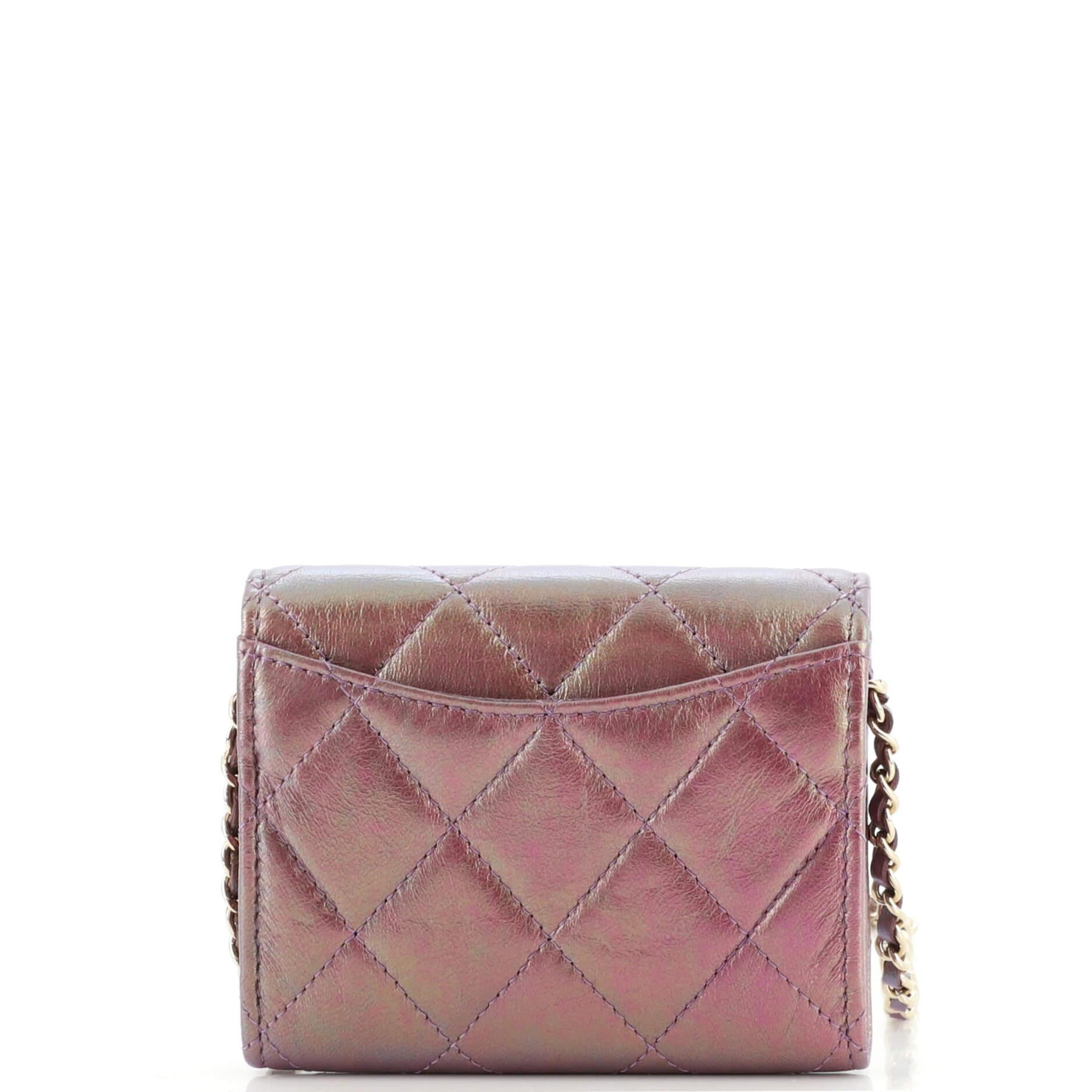Women's or Men's Chanel Classic Flap Card Holder on Chain Quilted Iridescent Lambskin Mini