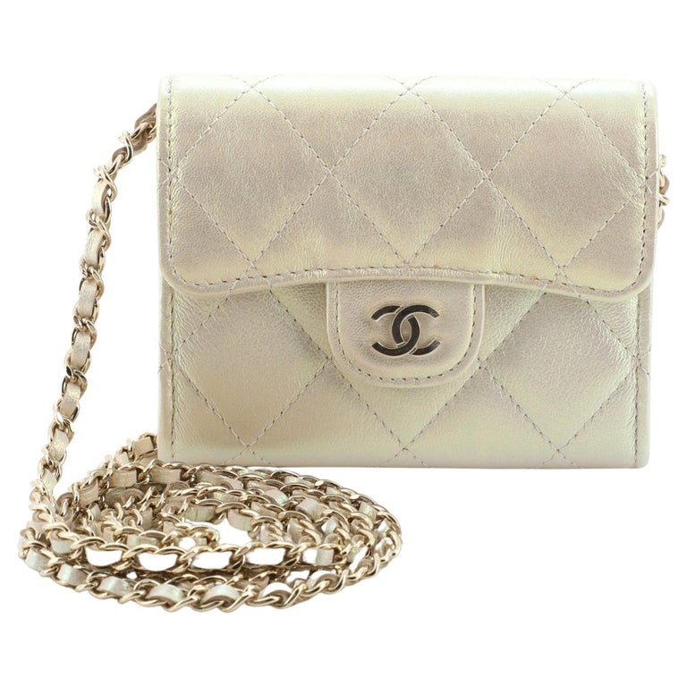 Chanel Classic Flap Card Holder on Chain Quilted Iridescent Lambskin Mini  at 1stDibs