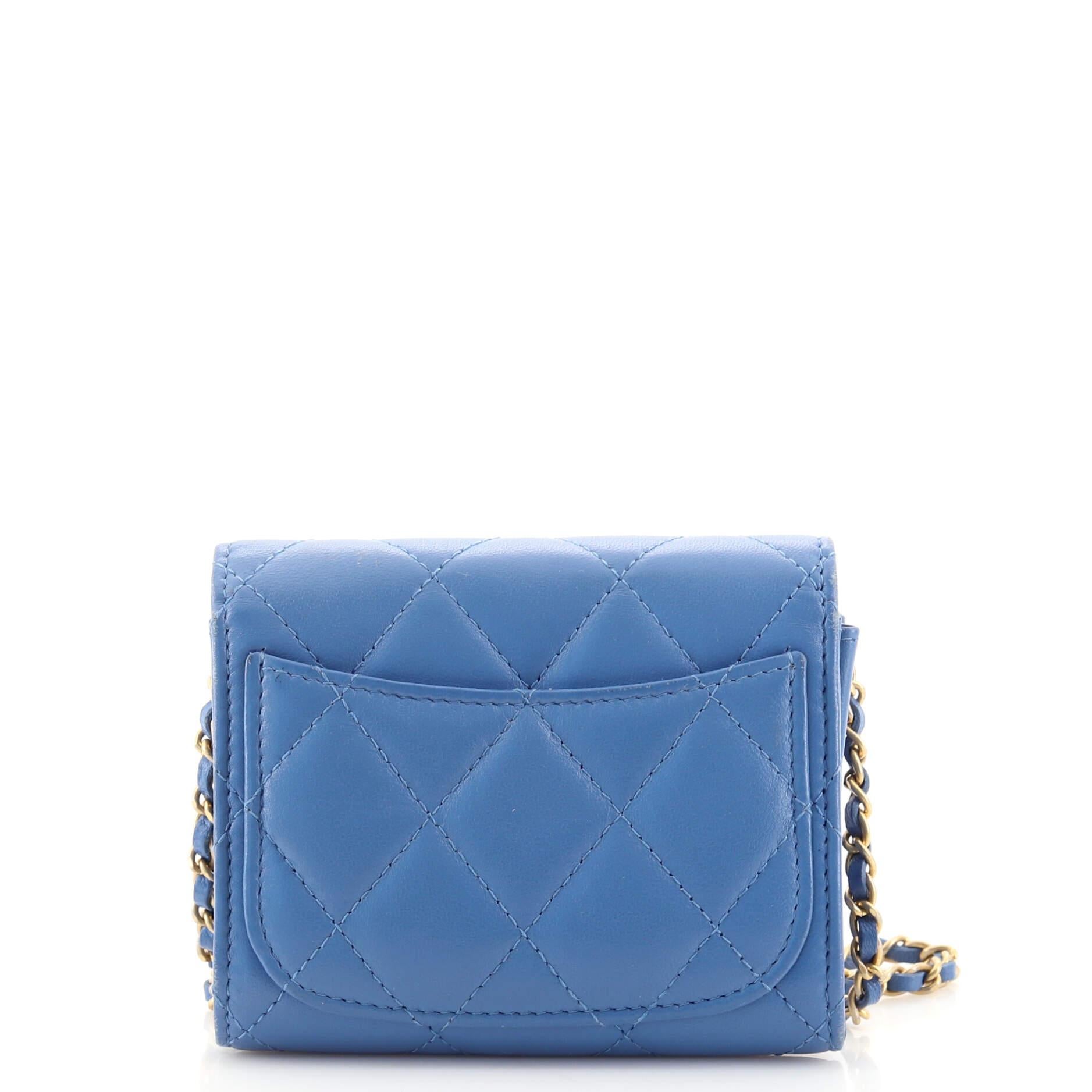 Blue Chanel Classic Flap Card Holder on Chain Quilted Lambskin Mini