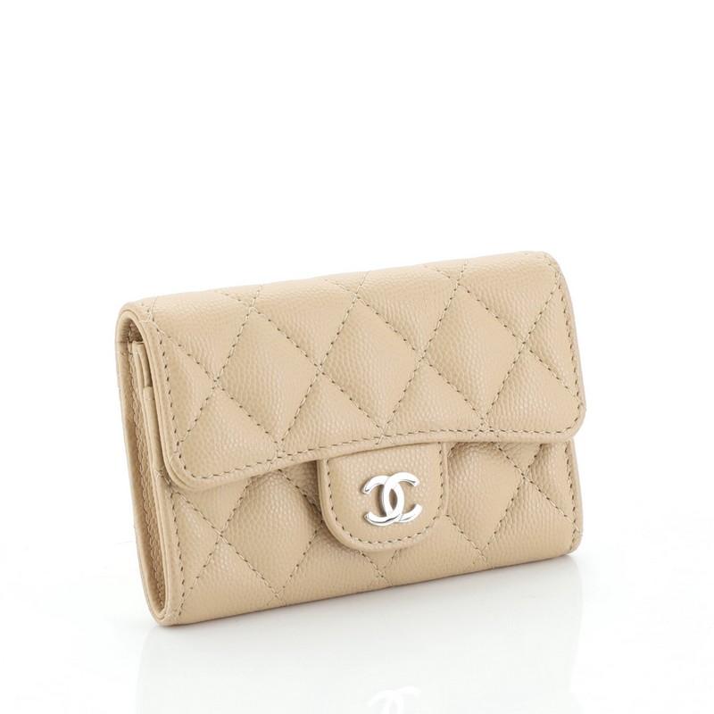 Beige Chanel Classic Flap Card Holder Quilted Caviar