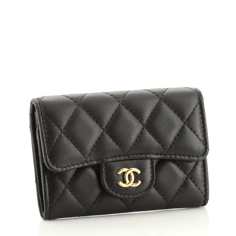 Black Chanel Classic Flap Card Holder Quilted Lambskin