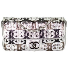 Used Chanel Classic Flap Cc Laser Cut Metallic Silver Leather Shoulder Bag