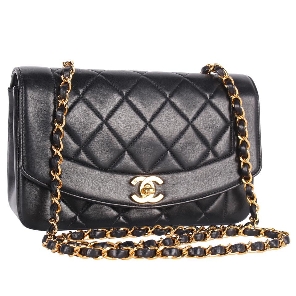 Authentic Chanel Limited Edition Quilted Matelasse Diana 22 CC Flap Bag Calfskin Leather. Features black quilted calfskin leather, this luxurious, runway-ready bag features a woven-in felt chain strap and 24 kt gold plated gold-tone hardware