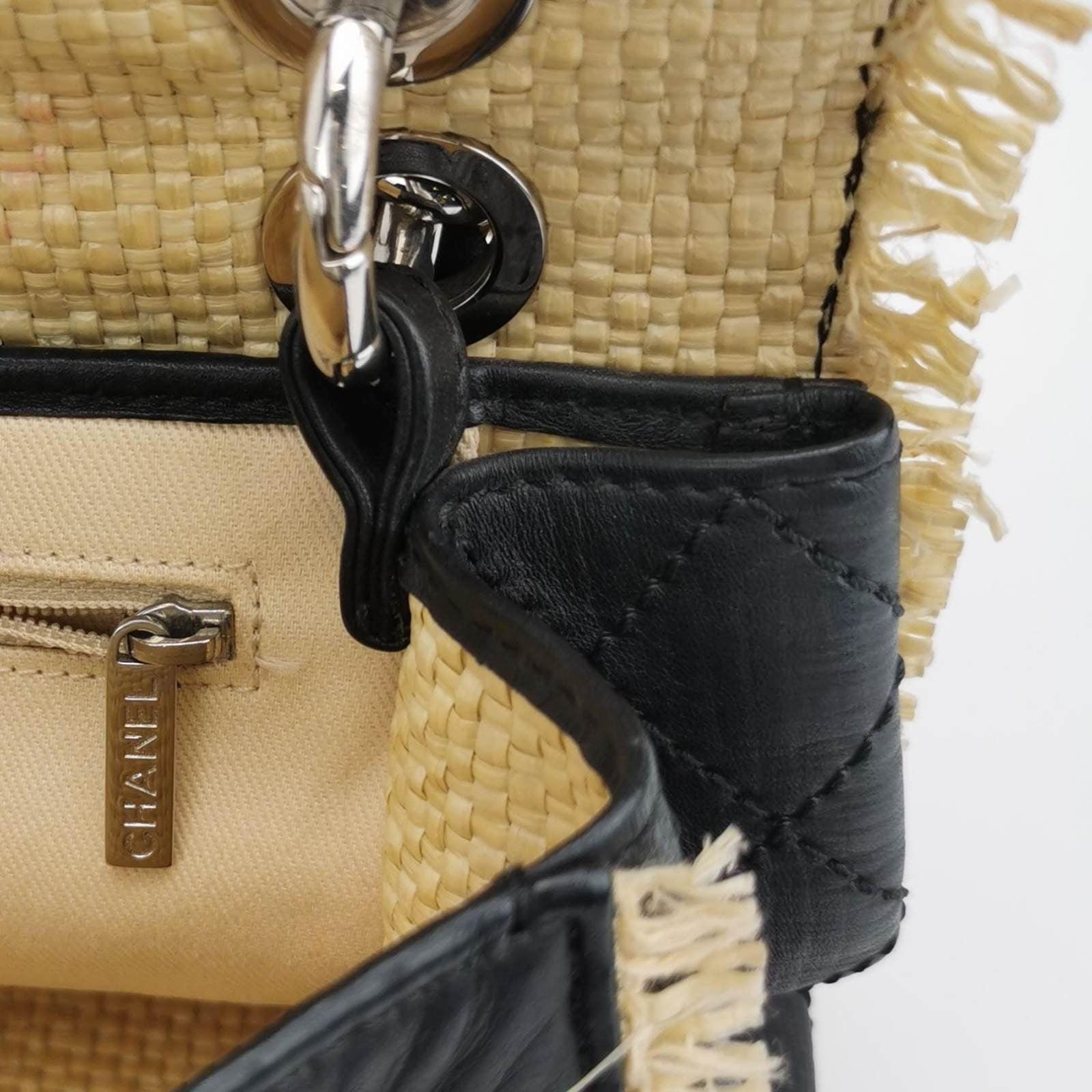 Chanel Classic Flap Chain Shoulder Bag Large Black Leather and Straw 10