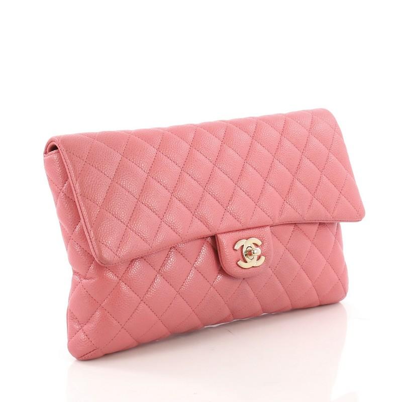 Pink Chanel Classic Flap Clutch Quilted Caviar