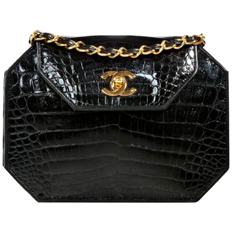 Chanel Classic Flap Clutch Vintage 80's Gold Cc Closure Black Crocodile  Skin Bag For Sale at 1stDibs | chanel vintage clutch, vintage chanel  crocodile bag, chanel croc bag