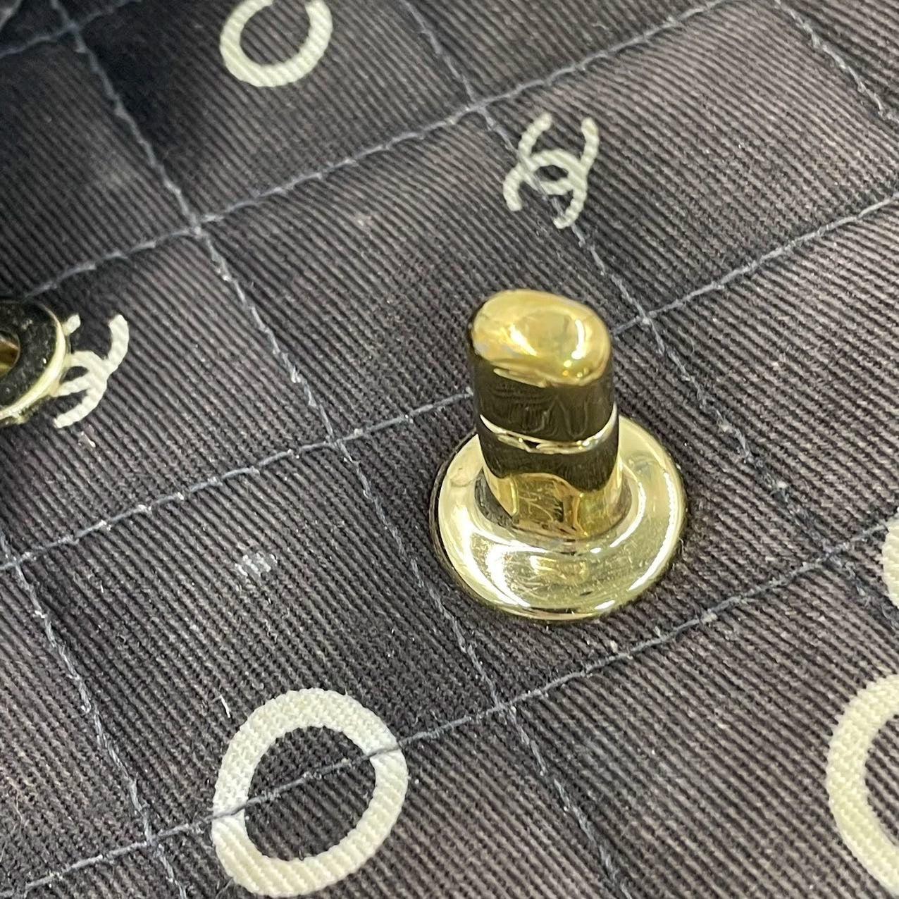 Chanel Classic Flap Diamond Stitch 2002 Black Denim with Coco Logo Prints 24k For Sale 7