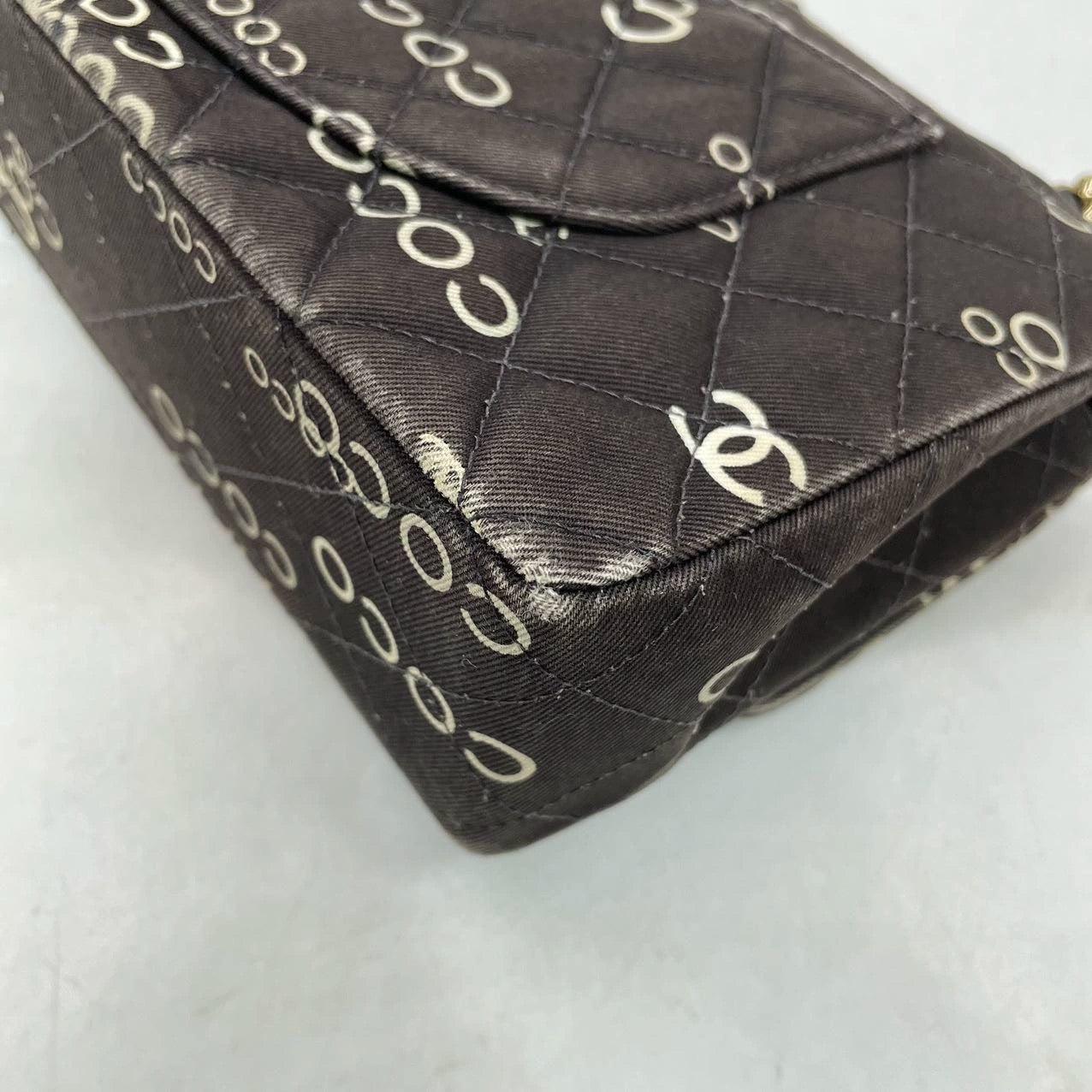 Chanel Classic Flap Diamond Stitch 2002 Black Denim with Coco Logo Prints 24k For Sale 10