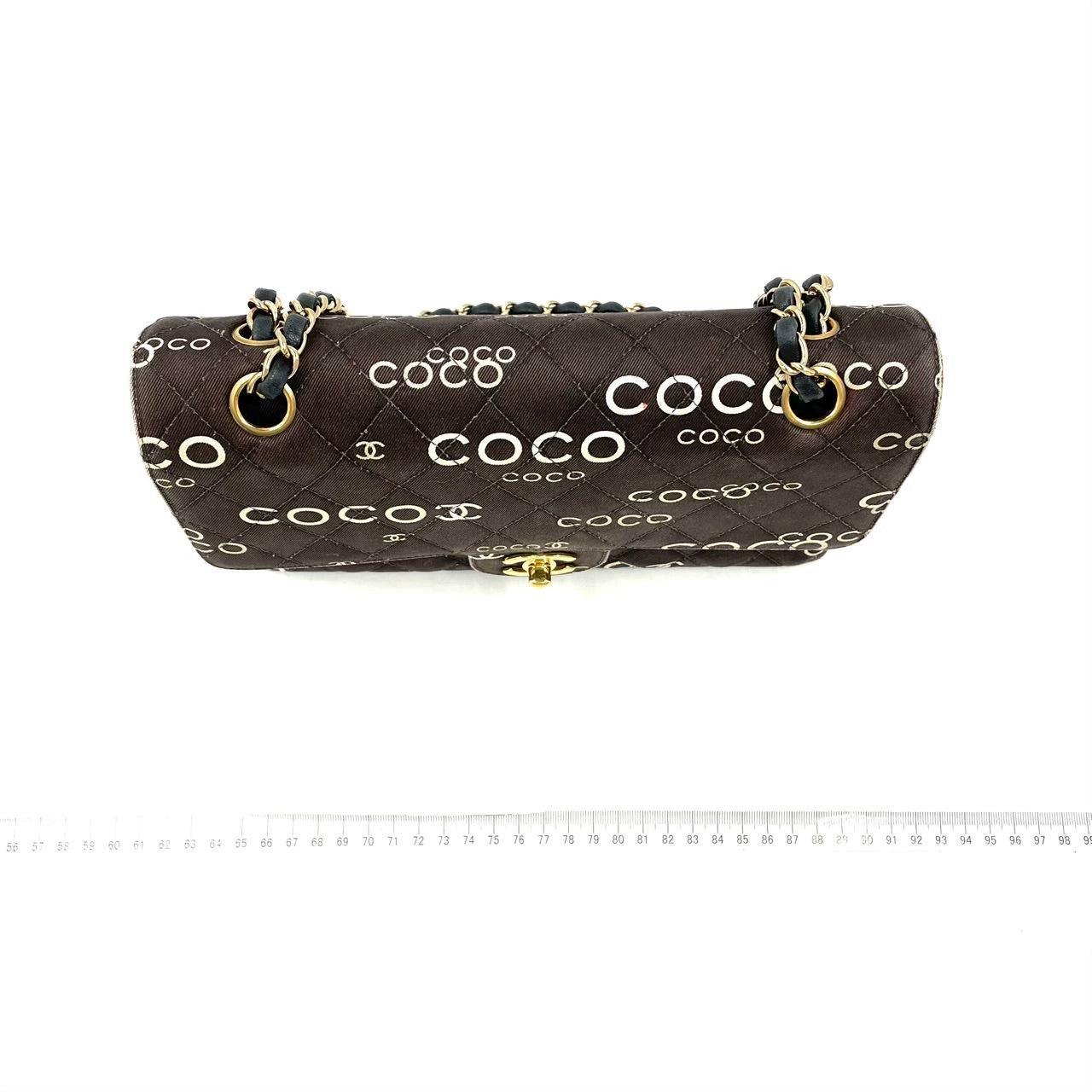 Chanel Classic Flap Diamond Stitch 2002 Black Denim with Coco Logo Prints 24k In Excellent Condition For Sale In AUBERVILLIERS, FR