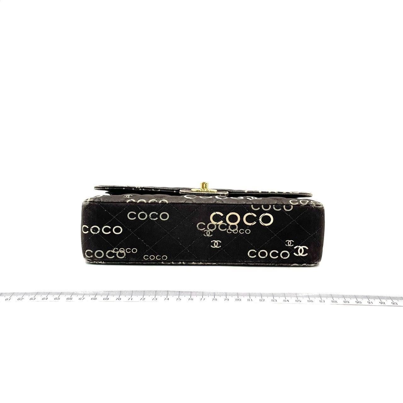 Women's Chanel Classic Flap Diamond Stitch 2002 Black Denim with Coco Logo Prints 24k For Sale