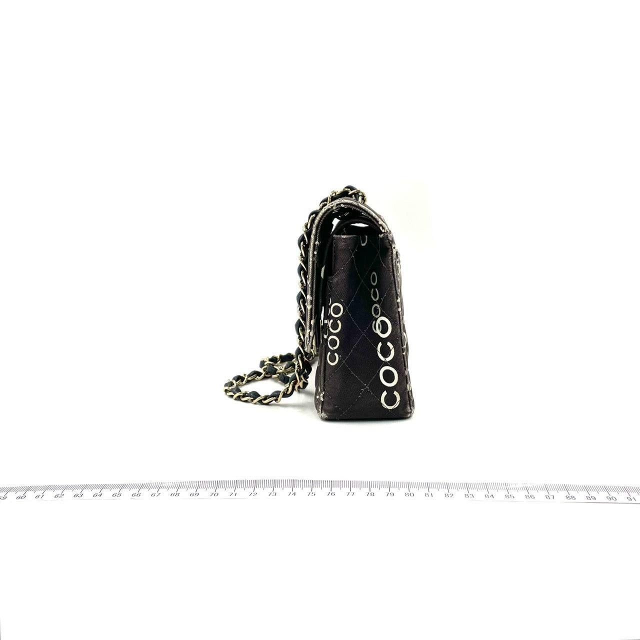 Chanel Classic Flap Diamond Stitch 2002 Black Denim with Coco Logo Prints 24k For Sale 1
