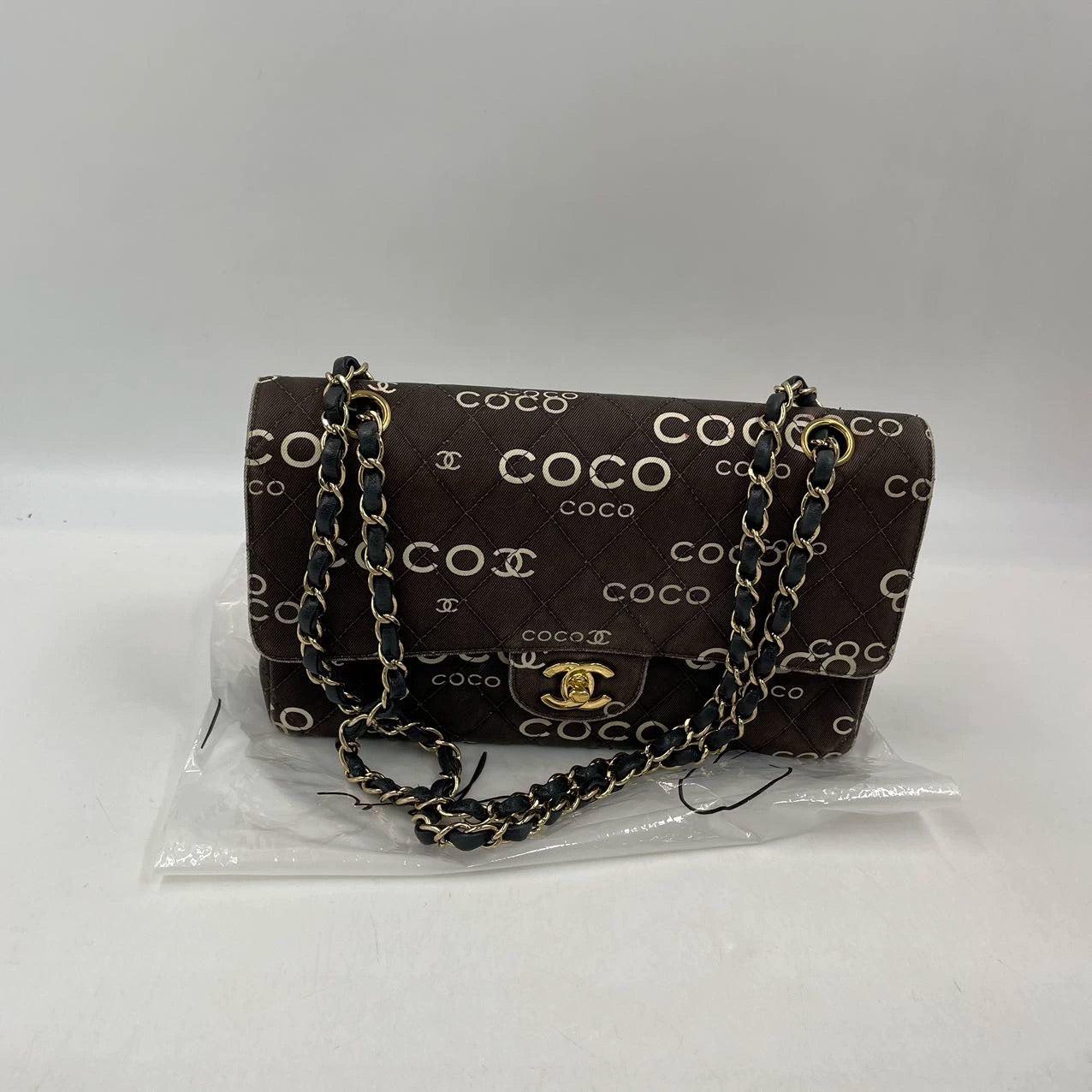 Chanel Classic Flap Diamond Stitch 2002 Black Denim with Coco Logo Prints 24k For Sale 4