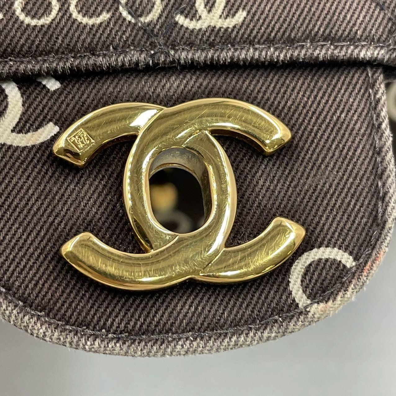 Chanel Classic Flap Diamond Stitch 2002 Black Denim with Coco Logo Prints 24k For Sale 5